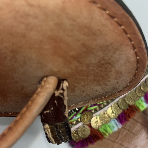 Anthropologie Z&L boho coin embellished fringe style leather flip flops size 39 - Picture 10 of 16